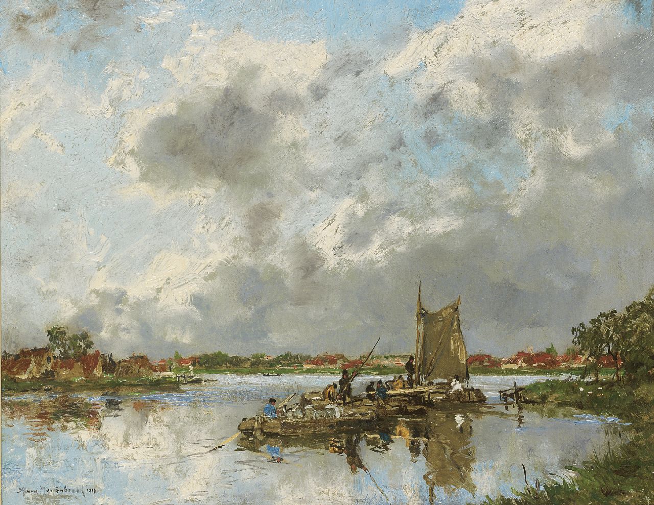 Mastenbroek J.H. van | Johan Hendrik van Mastenbroek, Boats going under sail, Öl auf Leinwand 27,3 x 35,0 cm, signed l.l. und dated 1919