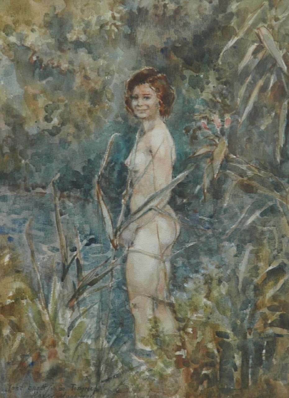 Maas H.F.H.  | Henri Frans Hubert 'Harry' Maas, Joke badet sich in der Tongelreep, Aquarell auf Papier 54,0 x 39,5 cm, Unterzeichnet l.u. und datiert 1971