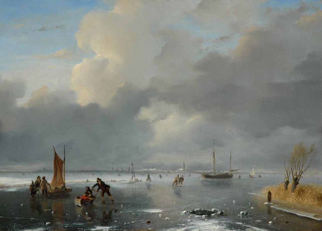 Roosenboom N.J.  | Nicolaas Johannes Roosenboom, Skaters on the Haarlemmermeer, Öl auf Holz 34,5 x 48,7 cm, signed l.l.