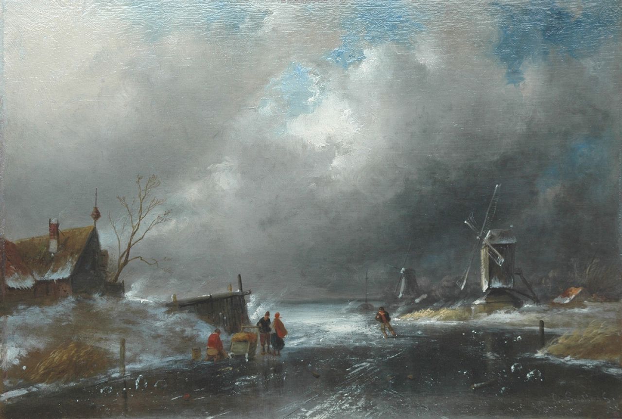 Leickert C.H.J.  | 'Charles' Henri Joseph Leickert, Approaching storm, Öl auf Holz 28,1 x 41,3 cm, signed l.r.