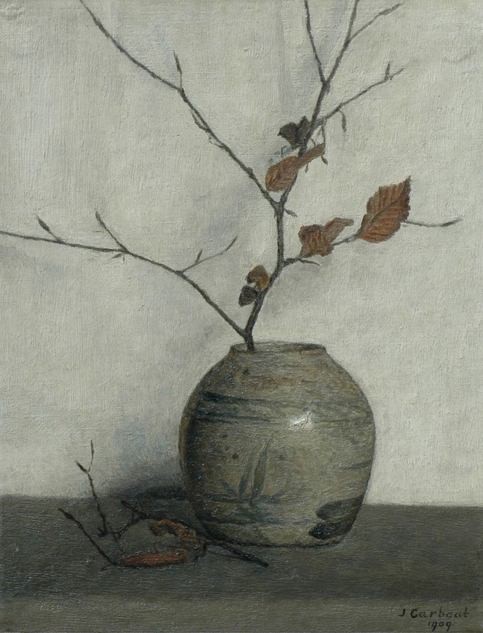 Jan Carbaat | Still life with branch, Öl auf Pappe, 38,0 x 29,0 cm, signed l.r. und dated 1909