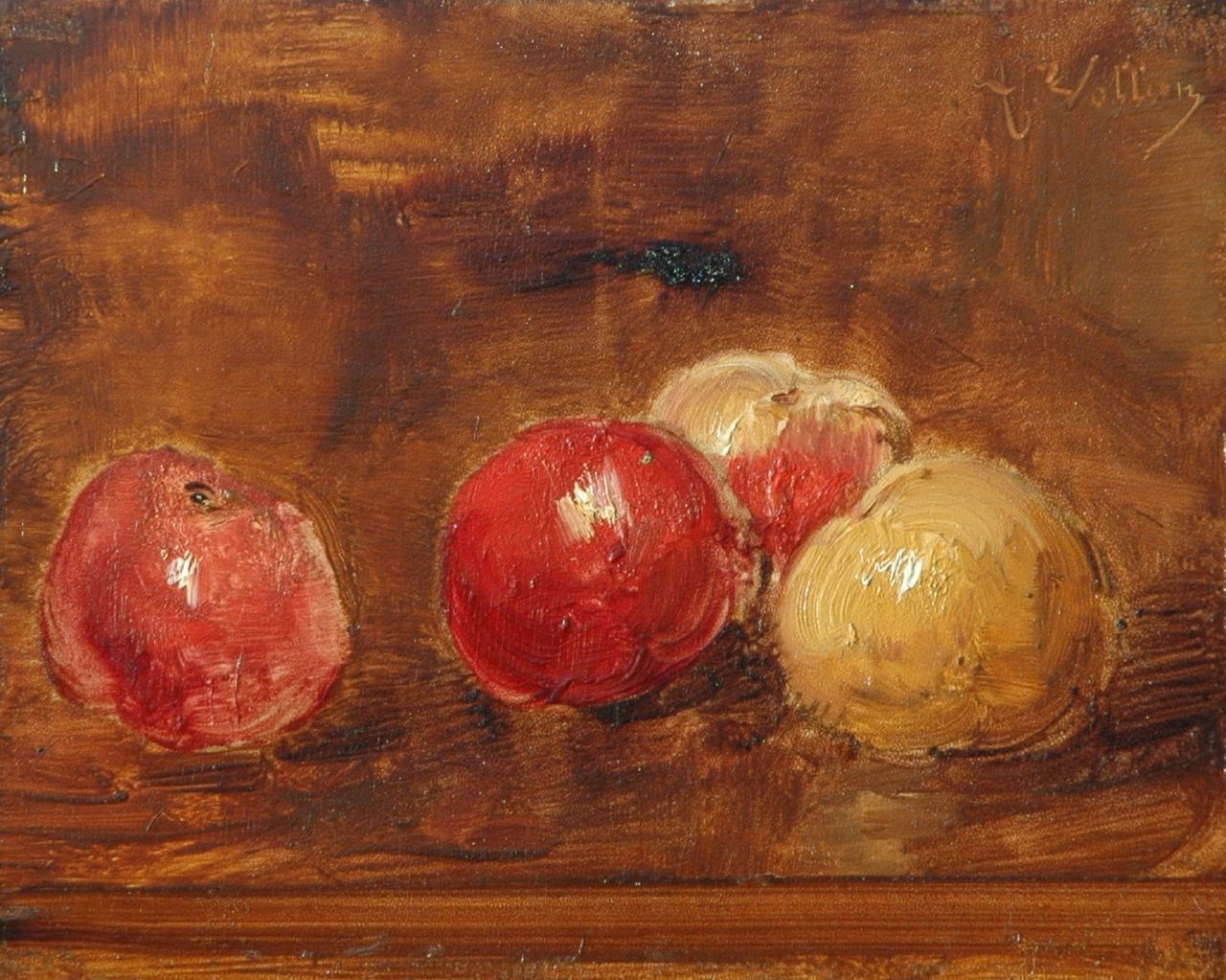 Vollon A.  | Antoine Vollon, A still life with apples, Öl auf Holz 21,4 x 26,8 cm, signed u.r.