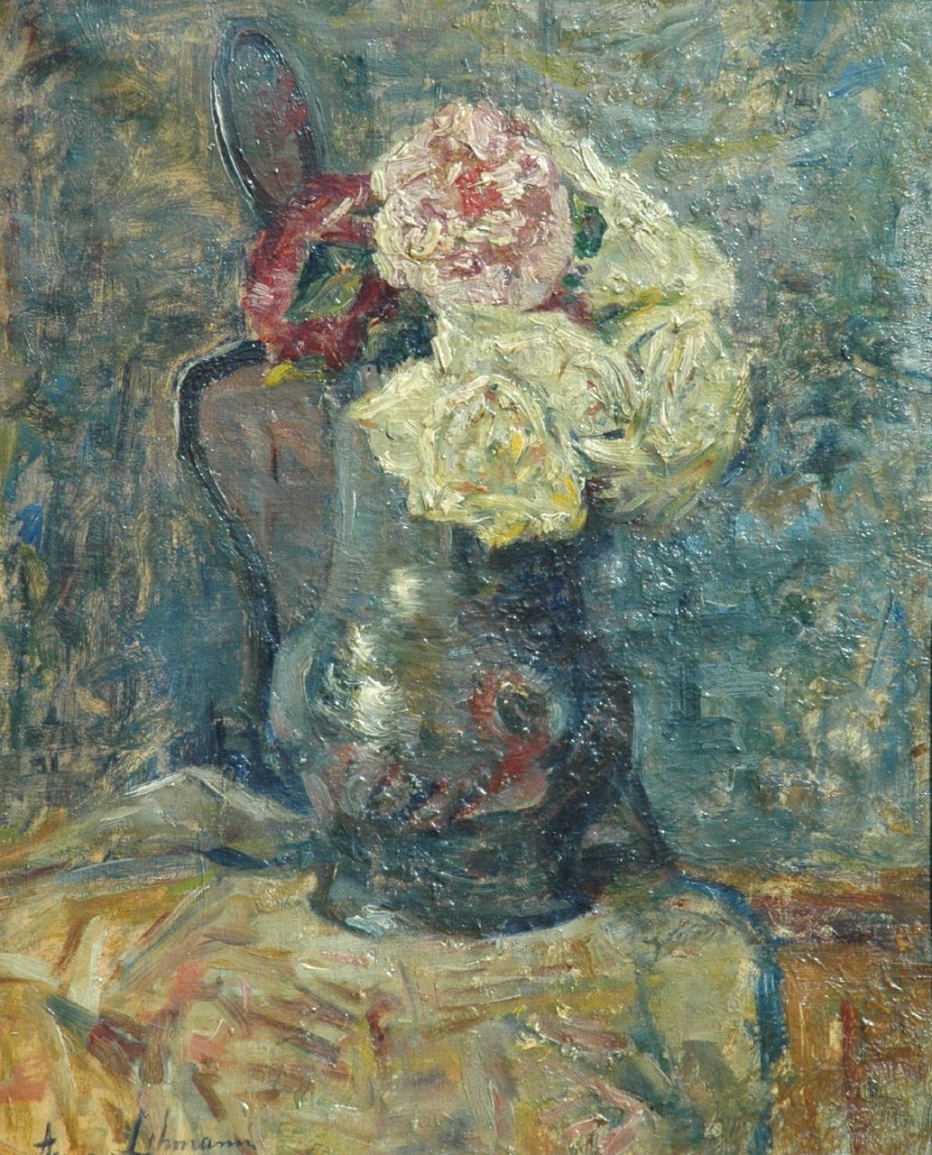 Lehmann A.E.F.  | 'Anna' Elisabeth Frederika Lehmann, A still life with roses, Öl auf Leinwand 39,5 x 32,7 cm, signed l.l.