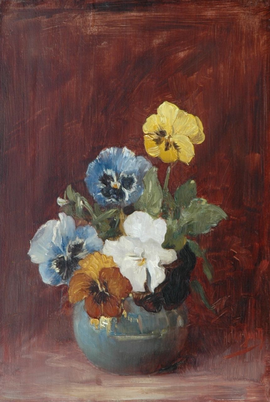 Smith H.  | Hobbe Smith, Violets in a blue vase, Öl auf Holz 33,1 x 22,6 cm, signed l.r.