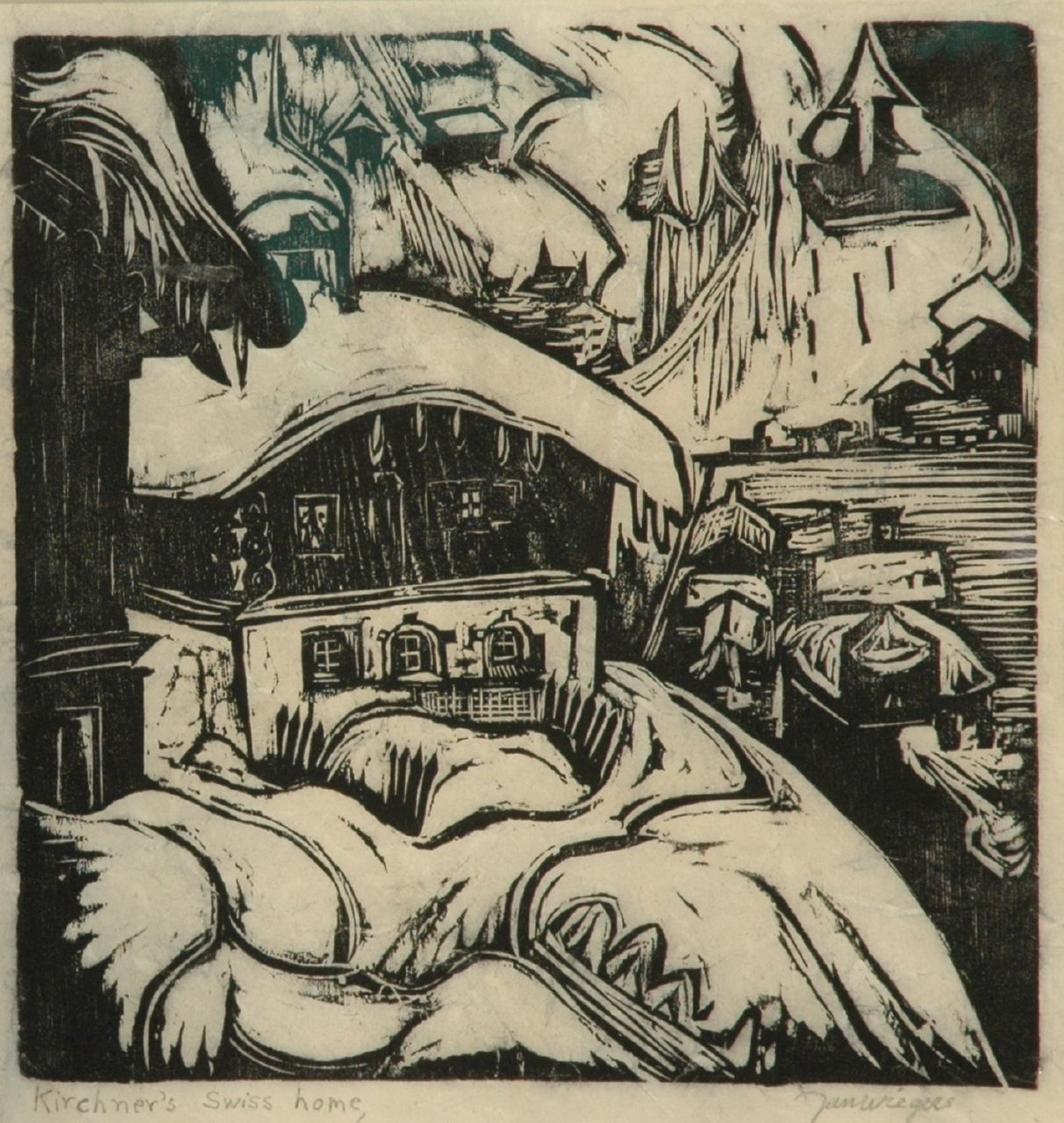 Wiegers J.  | Jan Wiegers, The house of Ernst Ludwig Kirchner, Davos, Holzstich auf japanischem Papier 31,0 x 32,5 cm, signed l.r. in pencil