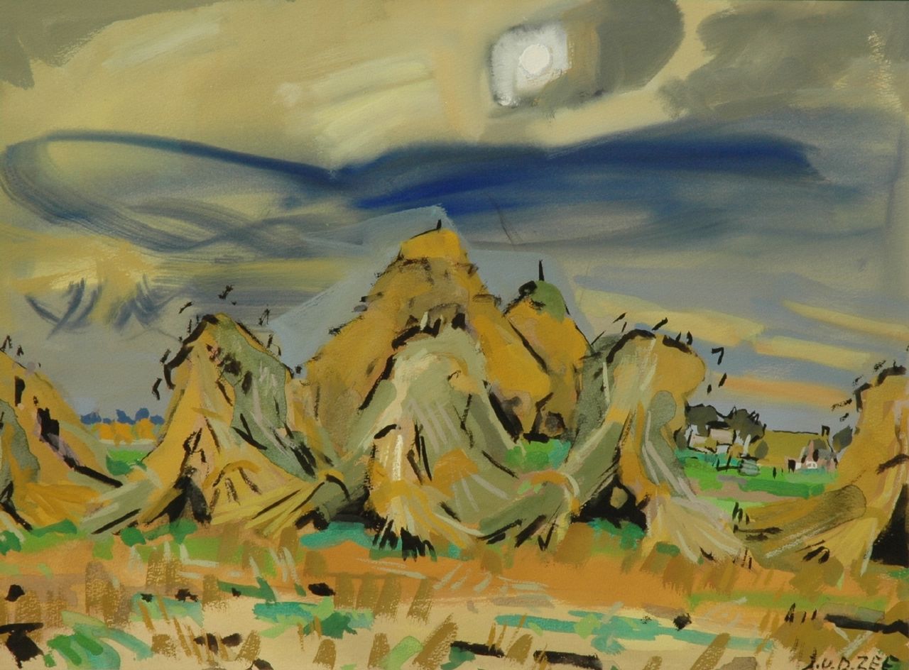 Zee J. van der | Jan van der Zee, Haycocks in a landscape, Gouache auf Papier 56,7 x 75,5 cm, signed l.r. und dated '52 Zee J. van der | Jan van der Zee, Haycocks in a landscape, Gouache auf Papier 56,7 x 75,5 cm, signed l.r. und dated '52