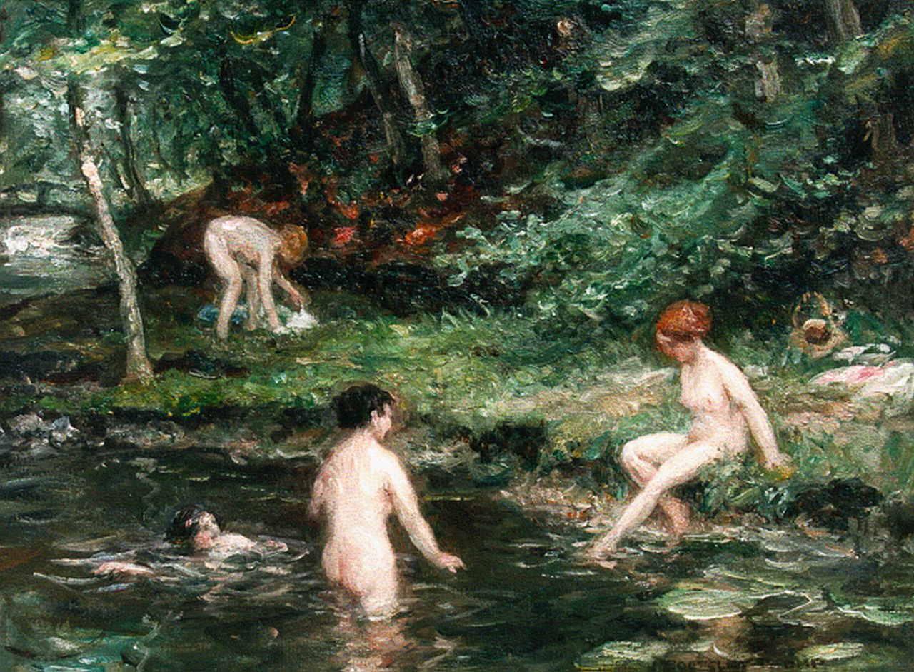 Zoetelief Tromp J.  | Johannes 'Jan' Zoetelief Tromp, Women bathing, Öl auf Leinwand 40,9 x 50,2 cm, signed l.r.