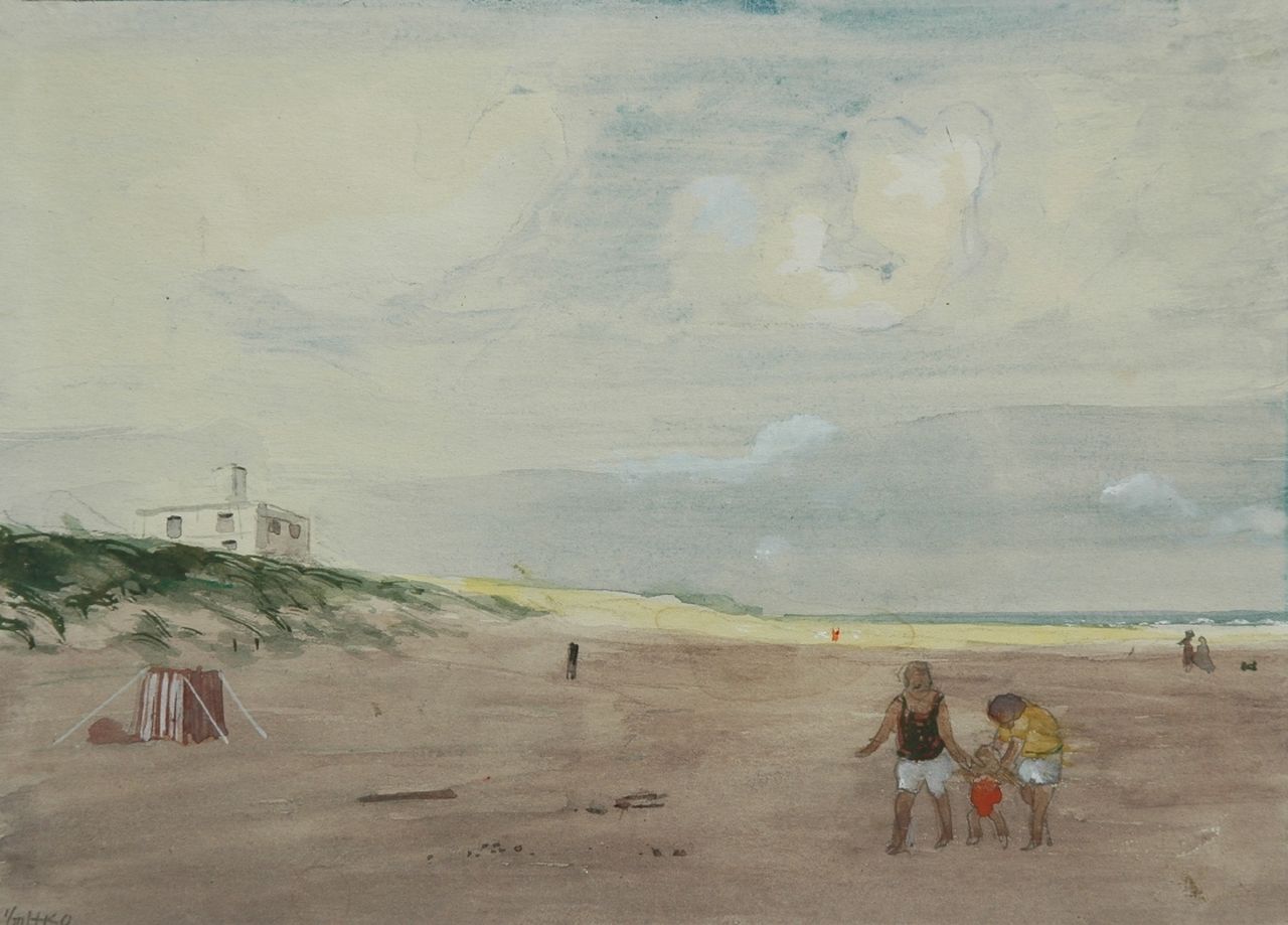 Kamerlingh Onnes H.H.  | 'Harm' Henrick Kamerlingh Onnes, At the beach, Aquarell auf Papier 20,0 x 27,5 cm, signed l.l. with monogram und dated '60