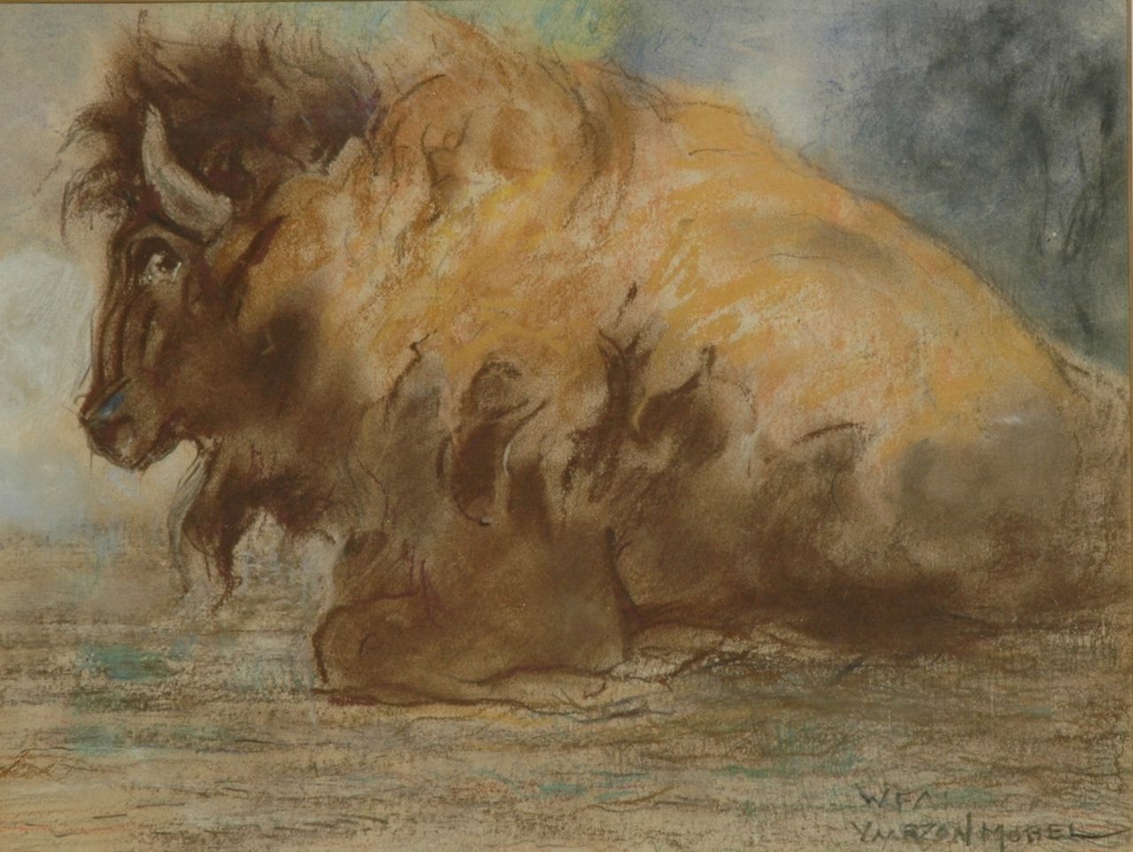Vaarzon Morel W.F.A.I.  | Wilhelm Ferdinand Abraham Isaac 'Willem' Vaarzon Morel, A bison, Pastell auf Papier 22,7 x 30,0 cm, signed l.r.