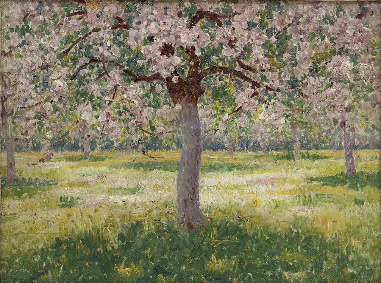 Lefebvre A.  | Albrecht 'Albert' Lefebvre, Bäume in voller Blüte, Öl auf Leinwand  auf Holzfaser 25,9 x 34,0 cm, Unterzeichnet r.u. und datiert 1915