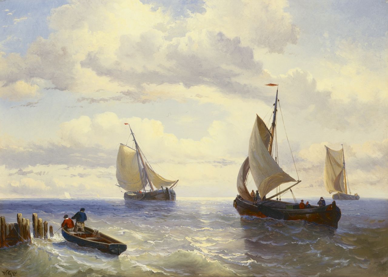 Gruijter jr. W.  | Willem Gruijter jr., Shipping offshore, Öl auf Holz 31,0 x 35,0 cm, signed l.r.