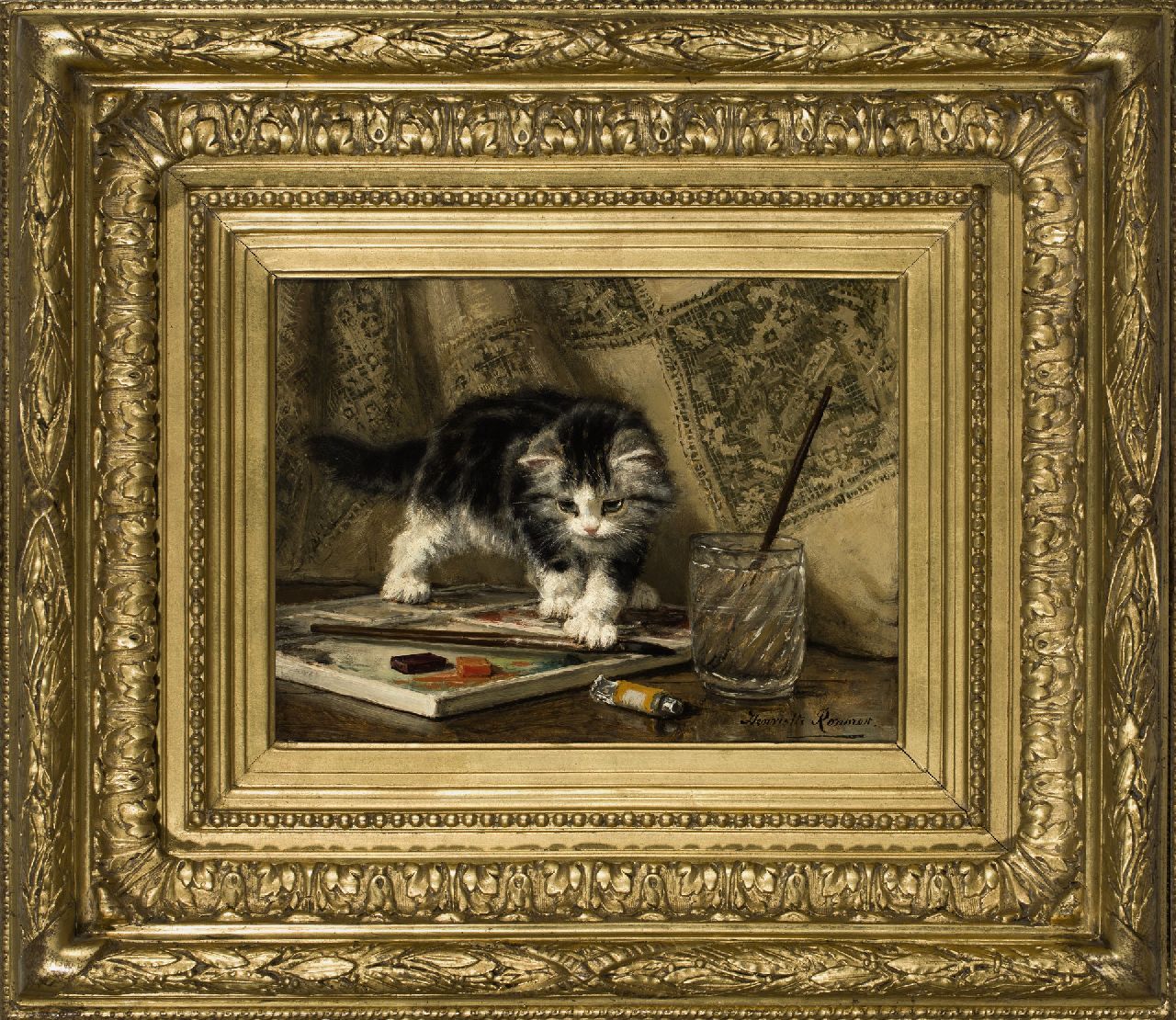 Ronner-Knip H.  | Henriette Ronner-Knip, Kitten at play, Öl auf Leinwand auf Holz 24,0 x 32,1 cm, signed l.r.