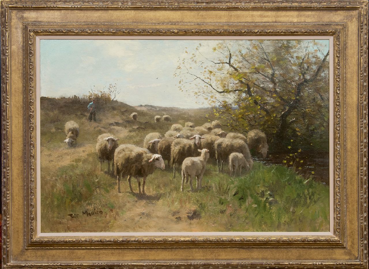 Meulen F.P. ter | François Pieter ter Meulen, Hirt mit Schafsherde, Öl auf Leinwand 63,9 x 94,6 cm, Unterzeichnet l.u.