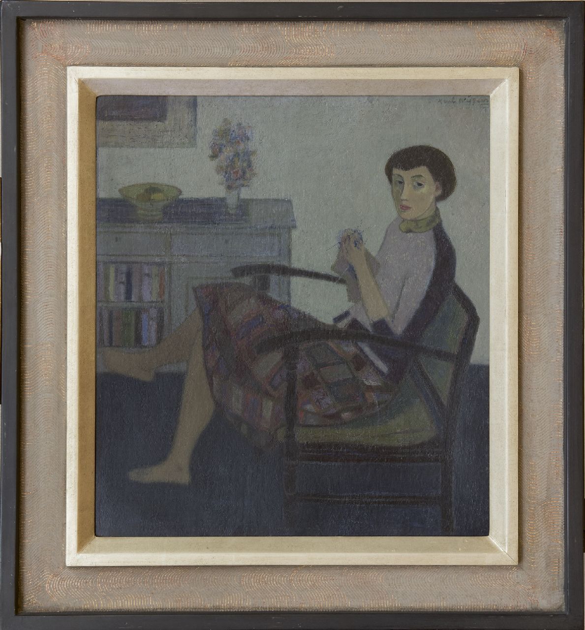 Wiggers K.H.  | 'Karel' Hendrik Wiggers, Frau beim Stricken, Öl auf Holzfaser 50,3 x 44,8 cm, Unterzeichnet r.o.