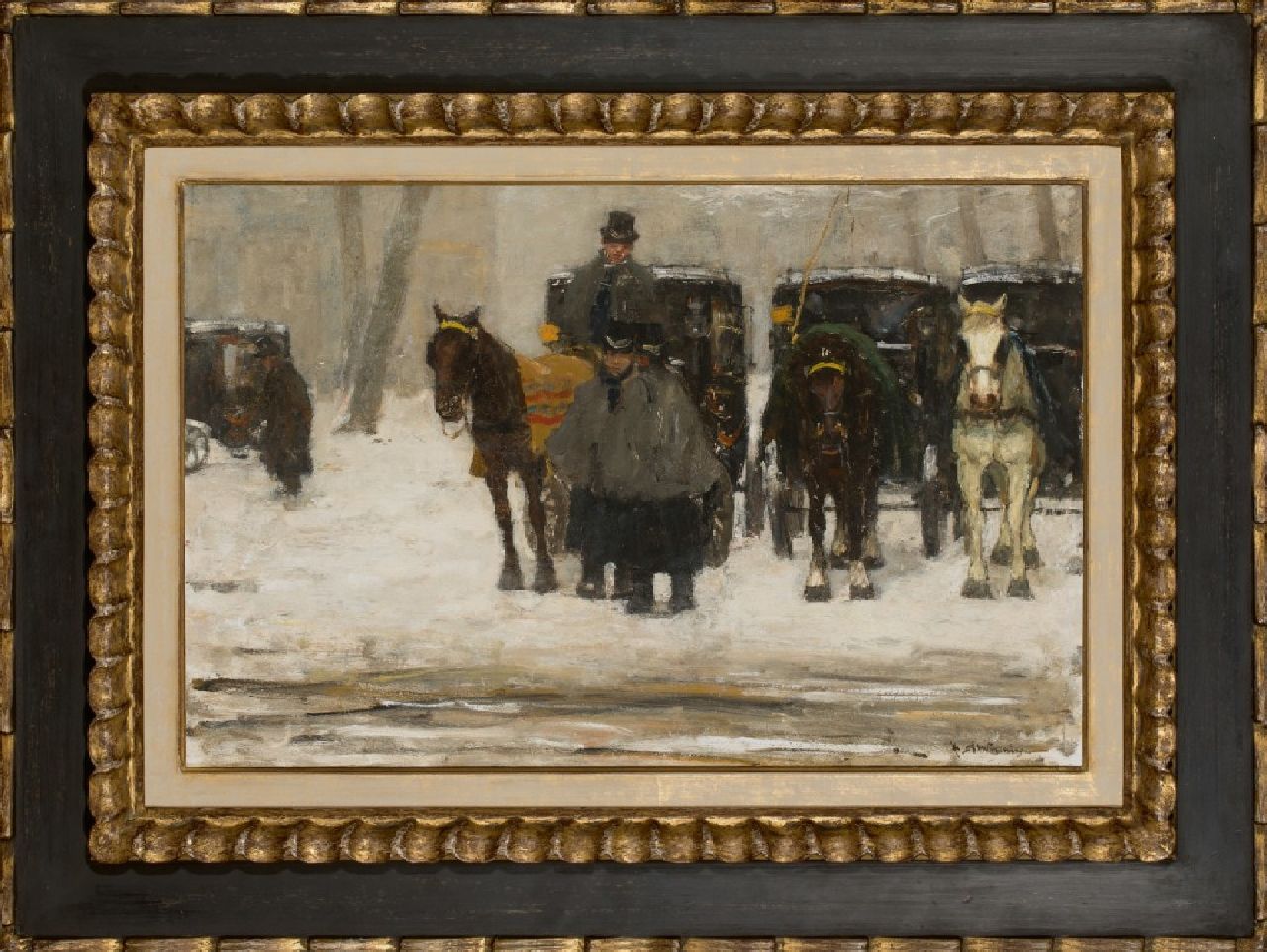 Arntzenius P.F.N.J.  | Pieter Florentius Nicolaas Jacobus 'Floris' Arntzenius, Coaches in the snow, Öl auf Holz 38,7 x 59,4 cm, signed l.r. und zu datieren ca. 1895