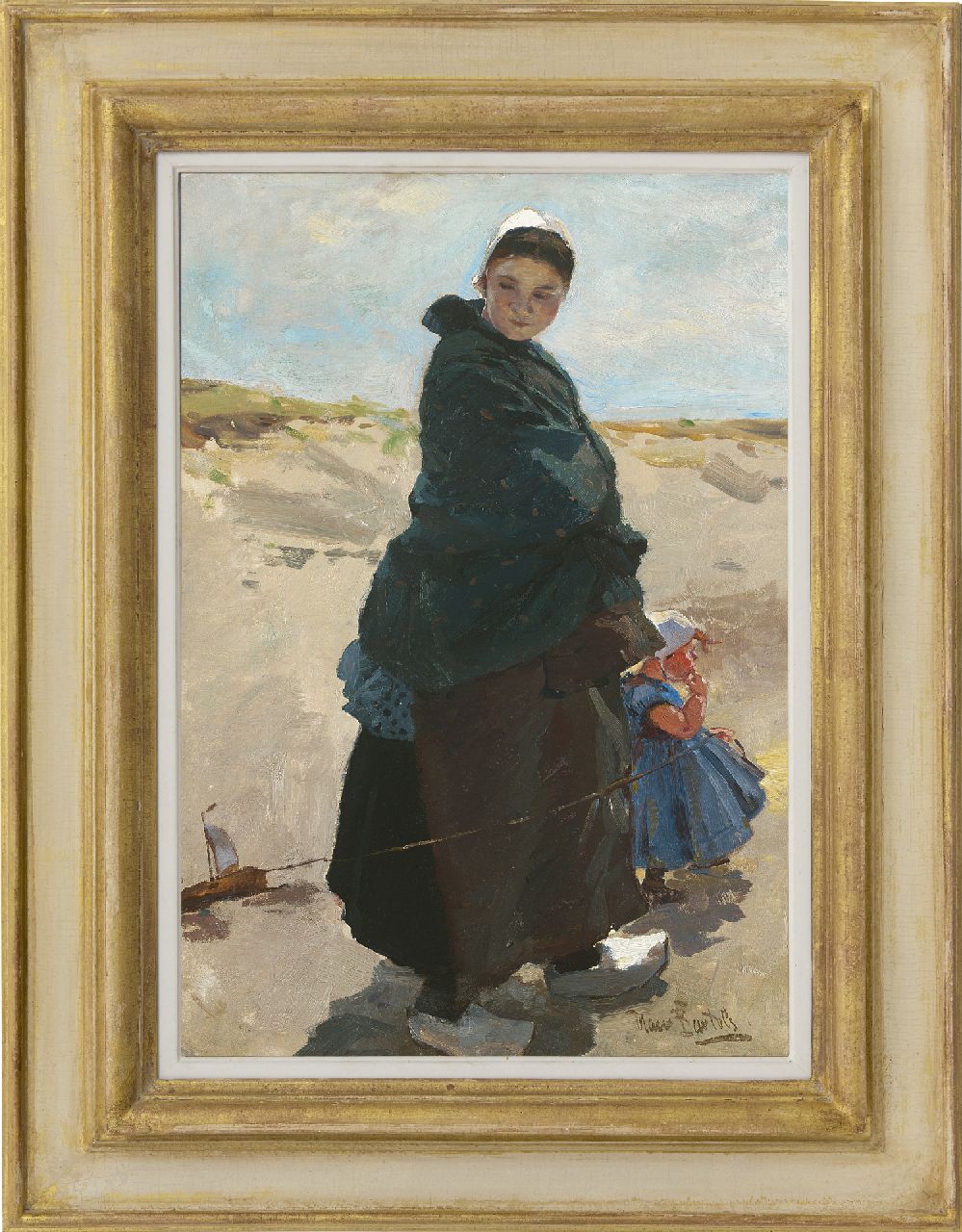 Bartels H. von | Hans von Bartels, Träumerei: Fischersfrau mit ihrem Kind am Strand von Katwijk, Öl auf Leinwand 47,6 x 33,3 cm, Unterzeichnet r.u.