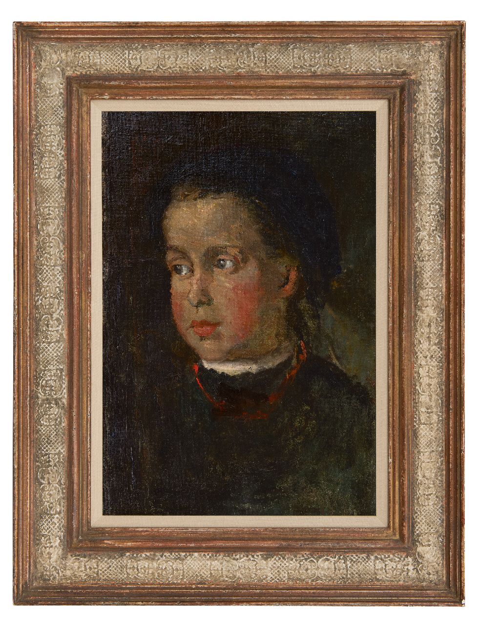 Fritzlin M.C.L.  | Maria Charlotta 'Louise' Fritzlin | Gemälde zum Verkauf angeboten | Mädchen im Samthut, Öl auf Leinwand 44,4 x 30,6 cm, Unterzeichnet o.l. und datiert 1907