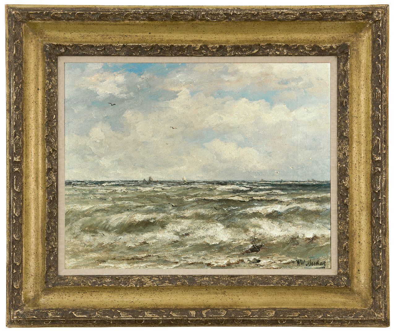 Mesdag H.W.  | Hendrik Willem Mesdag, Auf offener See, Öl auf Leinwand 40,2 x 51,3 cm, Unterzeichnet u.r.