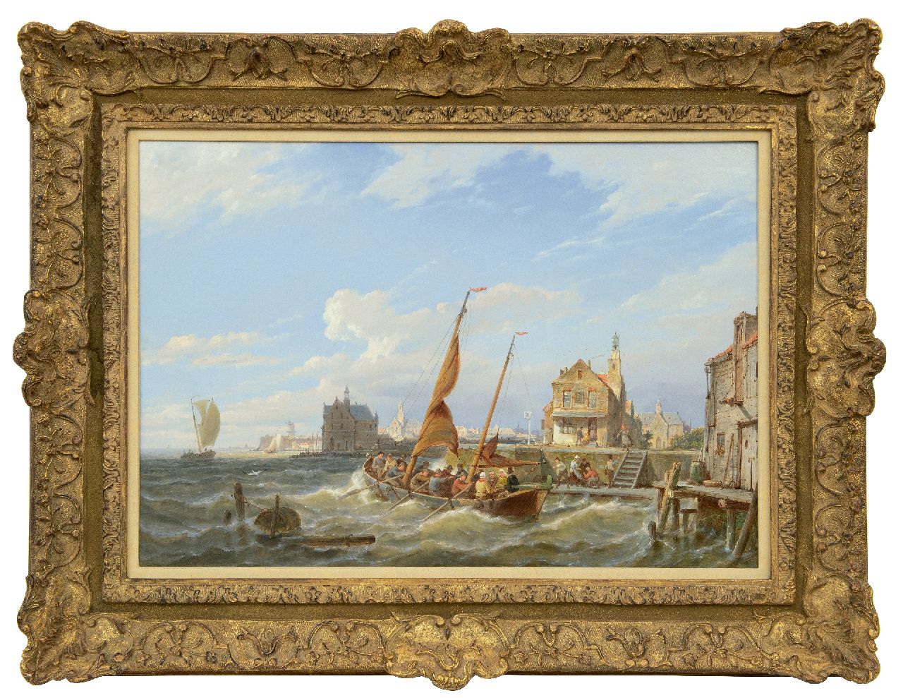 Dommershuijzen P.C.  | Pieter Cornelis Dommershuijzen, Personenfähre in breiter Flussmündung, Öl auf Holz 42,5 x 61,3 cm, Unterzeichnet l.u. und datiert 1888