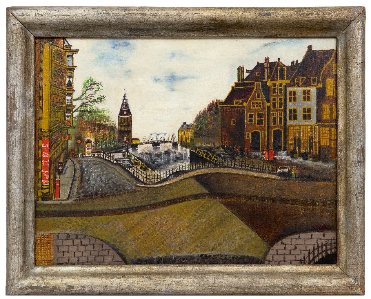 Houtman S.C.  | Sipke Cornelis Houtman | Gemälde zum Verkauf angeboten | Oude Schans, Ecke St.Antoniebreestraat, mit dem Montelbaans toren ( Turm), Amsterdam, Öl auf Leinwand 47,5 x 62,0 cm, Unterzeichnet r.u. und zu datieren 1939