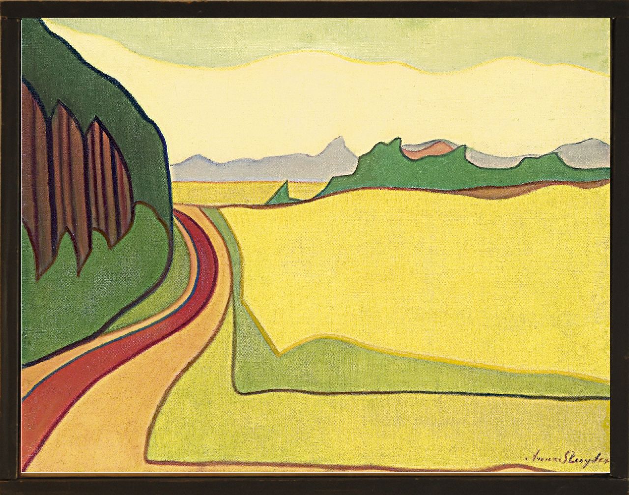 Sluijter J.J.H.  | Johanna Jozina Helena 'Anna' Sluijter, Landschaft mit rotem Weg. Blaricum, Öl auf Leinwand 55,3 x 71,3 cm, Unterzeichnet r.u. und zu datieren um 1914