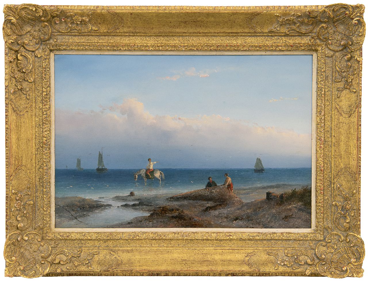 Hans J.G.  | Josephus Gerardus Hans, Nach dem Fang, Öl auf Holz 31,6 x 46,4 cm, Unterzeichnet r.u.
