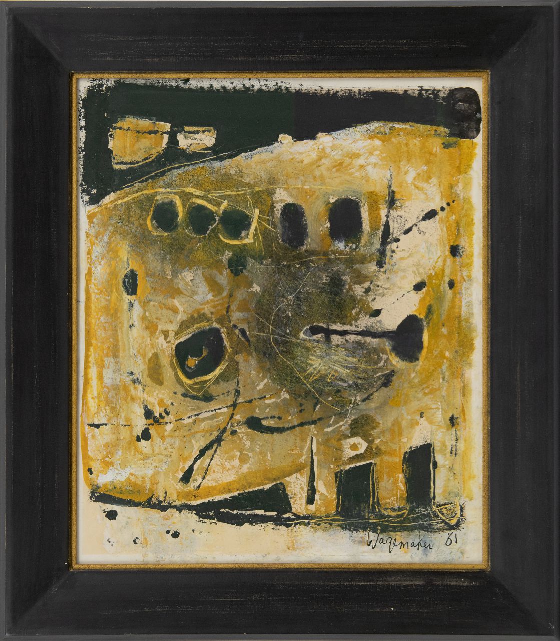 Wagemaker A.B.  | Adriaan Barend 'Jaap' Wagemaker, Abstrakt im Gelb und schwarz, Gemischte Technik auf Papier 54,0 x 44,5 cm, Unterzeichnet r.u. und datiert '61