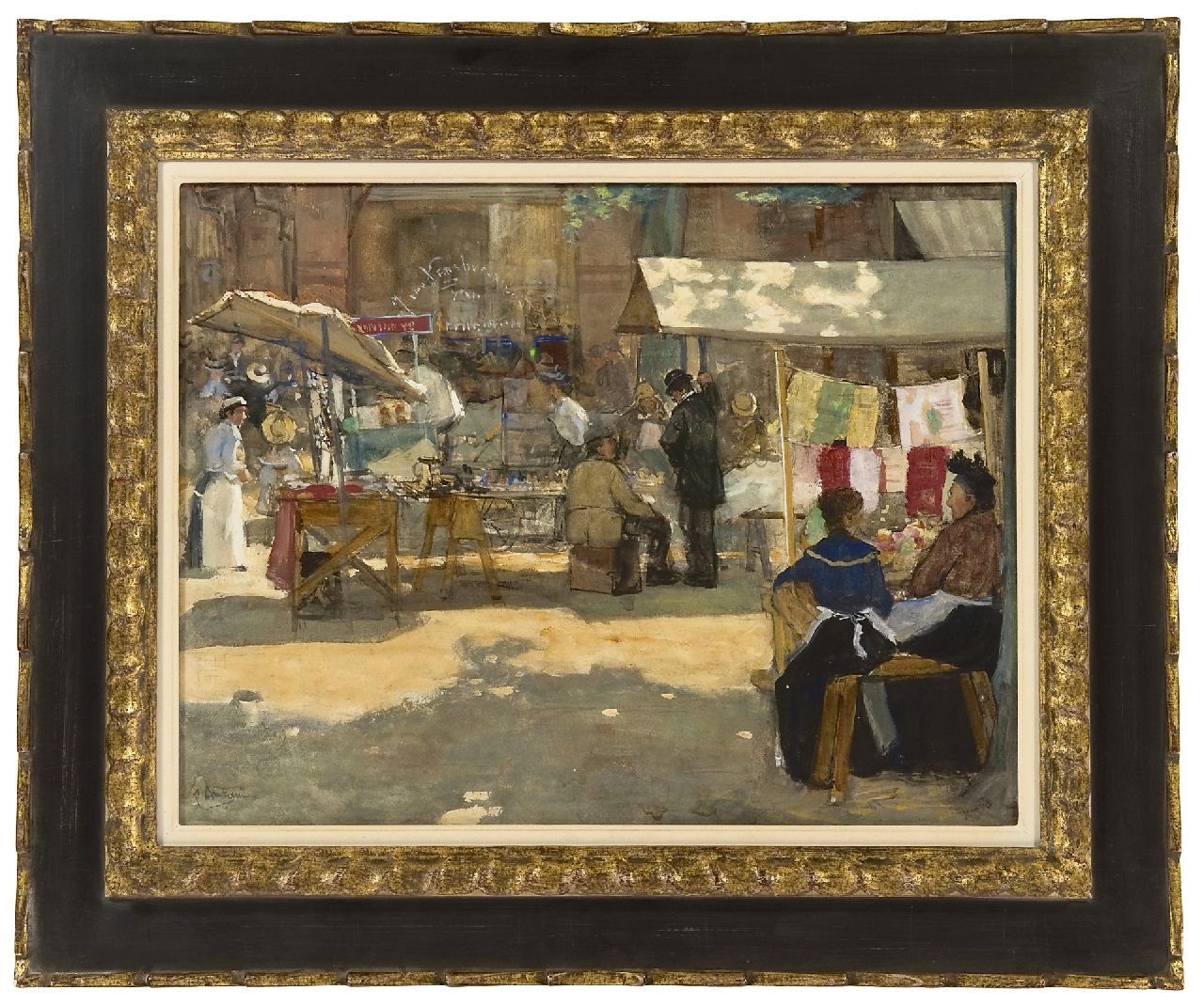 Arntzenius P.F.N.J.  | Pieter Florentius Nicolaas Jacobus 'Floris' Arntzenius, A sunny market scene, The Hague, Aquarell auf Papier 36,2 x 46,9 cm, signed l.l. und zu datieren ca. 1905