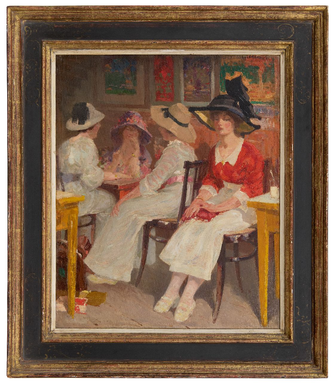 Vaarzon Morel W.F.A.I.  | Wilhelm Ferdinand Abraham Isaac 'Willem' Vaarzon Morel, Young women in a tearoom, Öl auf Leinwand 49,3 x 40,5 cm, signed u.r.