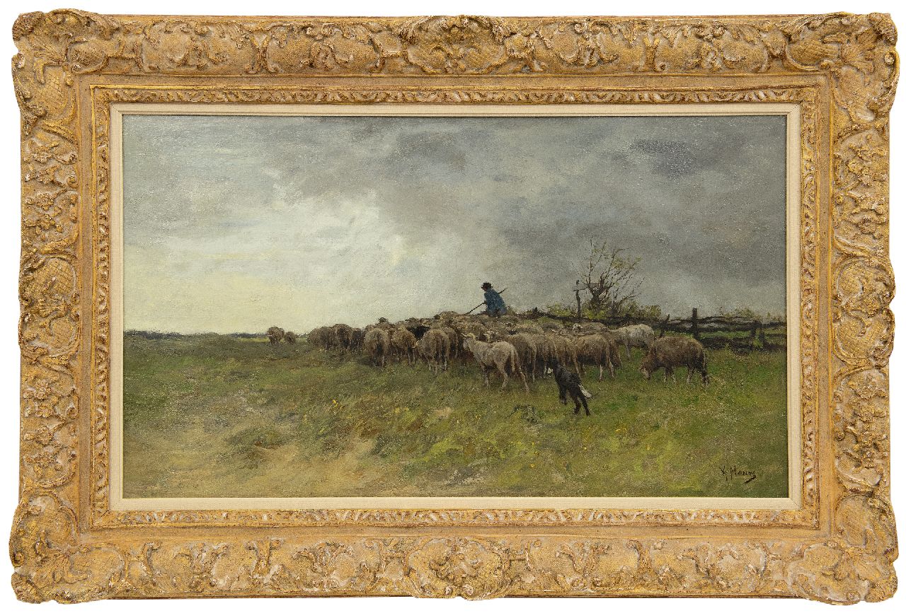 Mauve A.  | Anthonij 'Anton' Mauve, Landschaft mit Hirten und einer Herde, Öl auf Leinwand 38,6 x 66,5 cm, Unterzeichnet r.u.