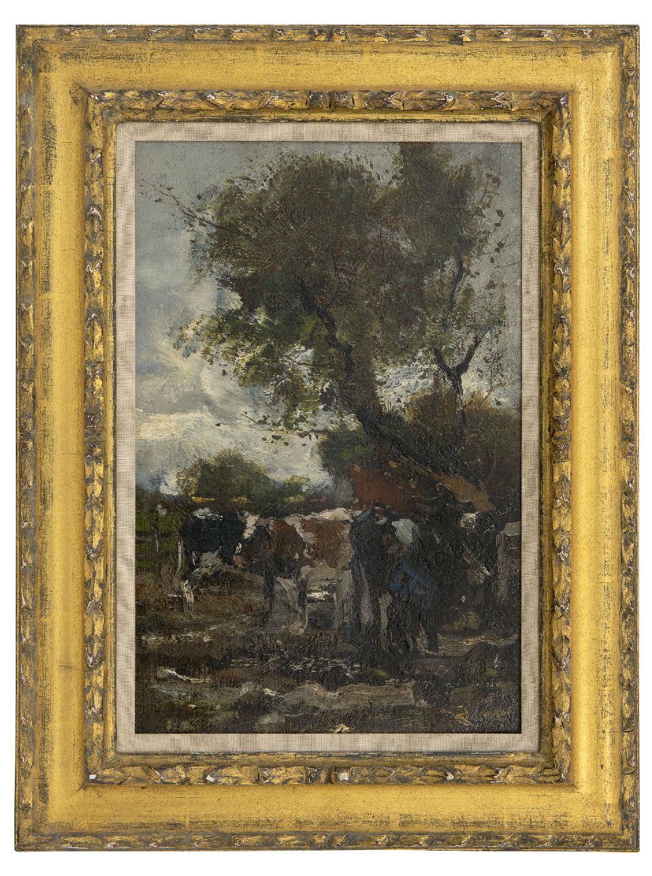 Jansen W.G.F.  | 'Willem' George Frederik Jansen | Gemälde zum Verkauf angeboten | Melkzeit, Öl auf Leinwand auf Holz 41,1 x 27,3 cm, Unterzeichnet r.u.