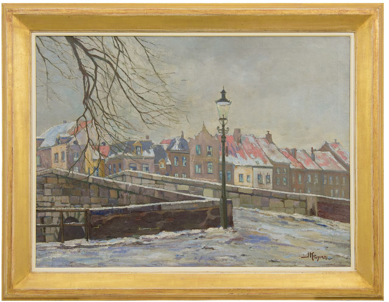 Kruysen J.  | Johannes 'Jan' Kruysen | Gemälde zum Verkauf angeboten | Die Stenen Brug in Roermond im Winter, Öl auf Leinwand 74,1 x 100,5 cm, Unterzeichnet r.u.