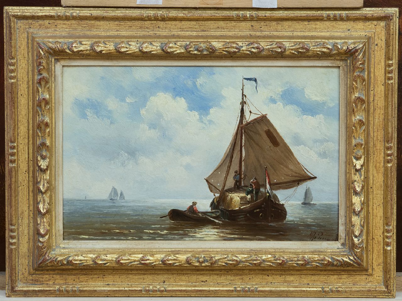 Prooijen A.J. van | Albert Jurardus van Prooijen, Heutjalk auf der Zuidersee, Öl auf Holz 15,4 x 23,5 cm, Unterzeichnet r.u.