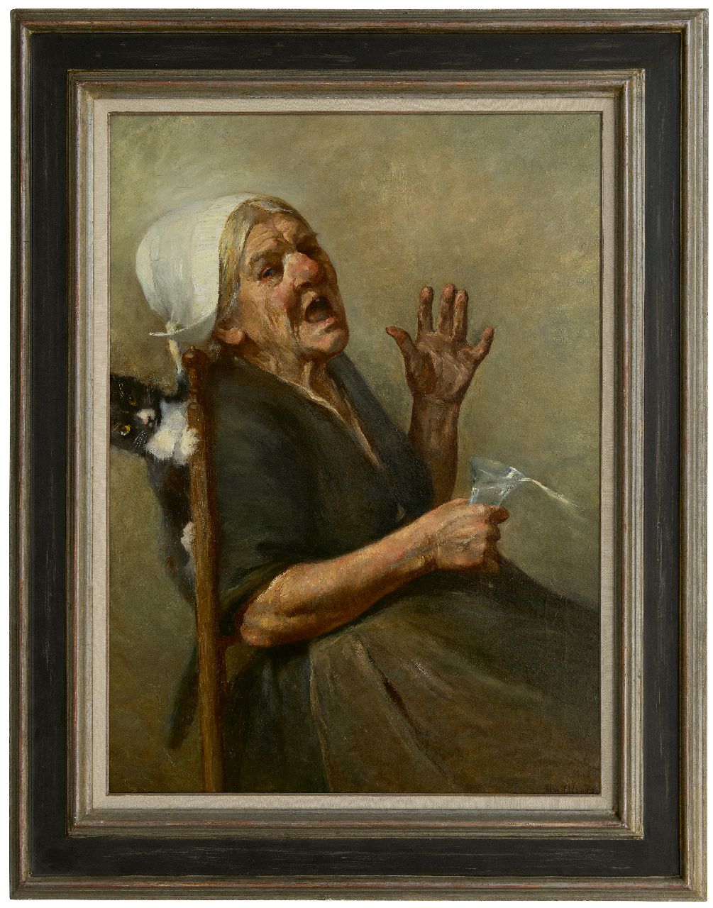 Alandt M.A.  | Max Alexander Alandt | Gemälde zum Verkauf angeboten | Autsch! Von der Katze überrascht, Öl auf Leinwand 81,5 x 62,5 cm, Unterzeichnet r.u.