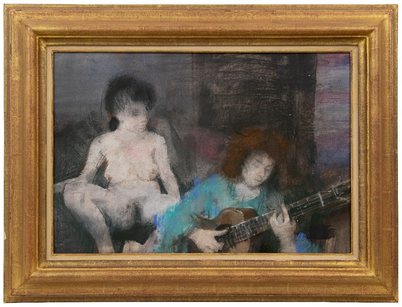 Goedhart J.A.  | Jan Andreas Goedhart | Aquarelle und Zeichnungen zum Verkauf angeboten | Musiker und weiblicher Akt, Pastell auf Papier 43,3 x 63,0 cm