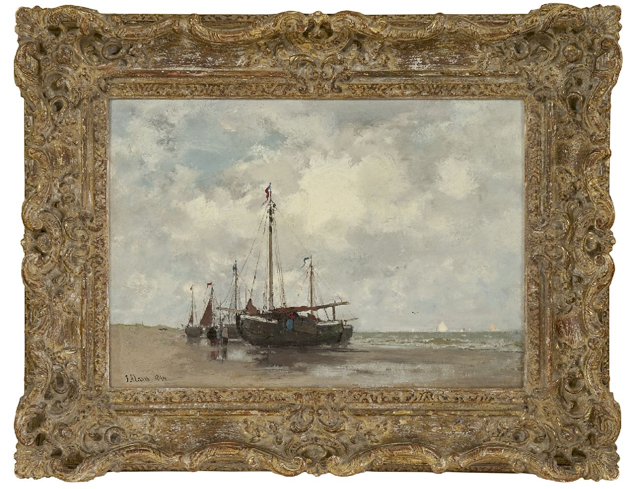 Maris J.H.  | Jacobus Hendricus 'Jacob' Maris, Fishing boats on the beach, Öl auf Leinwand 32,9 x 46,4 cm, signed l.l. und dated 1874