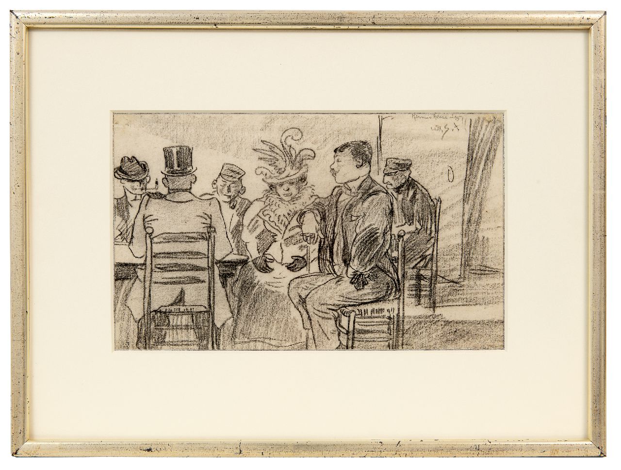 Sluiter J.W.  | Jan Willem 'Willy' Sluiter | Aquarelle und Zeichnungen zum Verkauf angeboten | Jahrmarkt, Heeze, Schwarze Kreide und Aquarell auf Papier 20,0 x 32,1 cm, Unterzeichnet r.o. und datiert '99