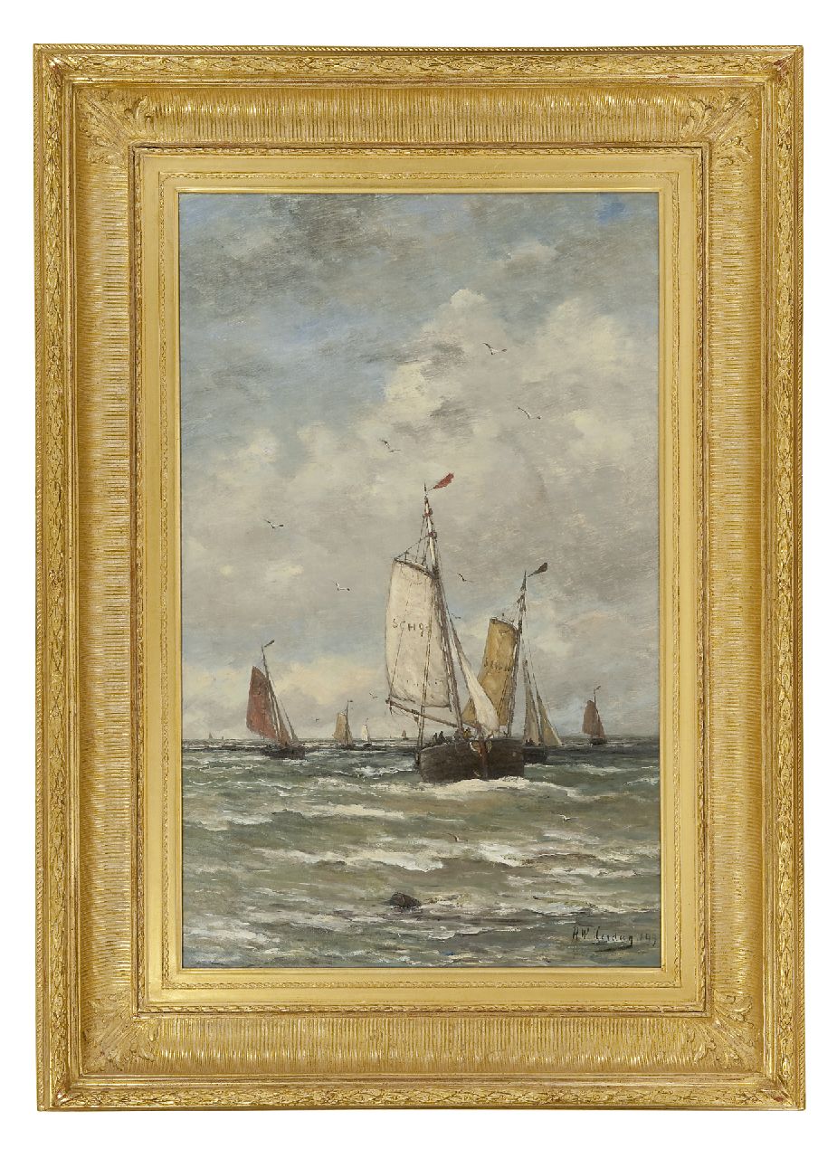 Mesdag H.W.  | Hendrik Willem Mesdag, Fishing boats at sea, Öl auf Leinwand 78,2 x 48,2 cm, Unterzeichnet l.u. und datiert 1899
