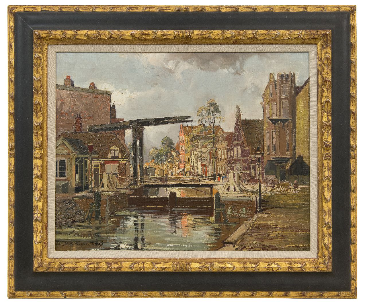 Melcher Tilmes J.H.  | Jan Hermanus Melcher Tilmes | Gemälde zum Verkauf angeboten | Brücke über die Schinkel, die Sluis am Overtoom Amsterdam, Öl auf Leinwand 35,2 x 44,7 cm, Unterzeichnet l.u.