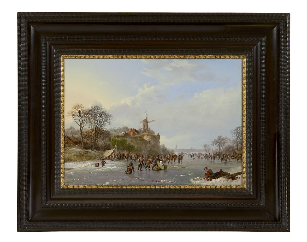 Koekkoek B.C.  | Barend Cornelis Koekkoek, Eisvergnügen auf dem Fluss, Öl auf Holz 31,4 x 43,9 cm, Unterzeichnet u.r. und datiert 1827