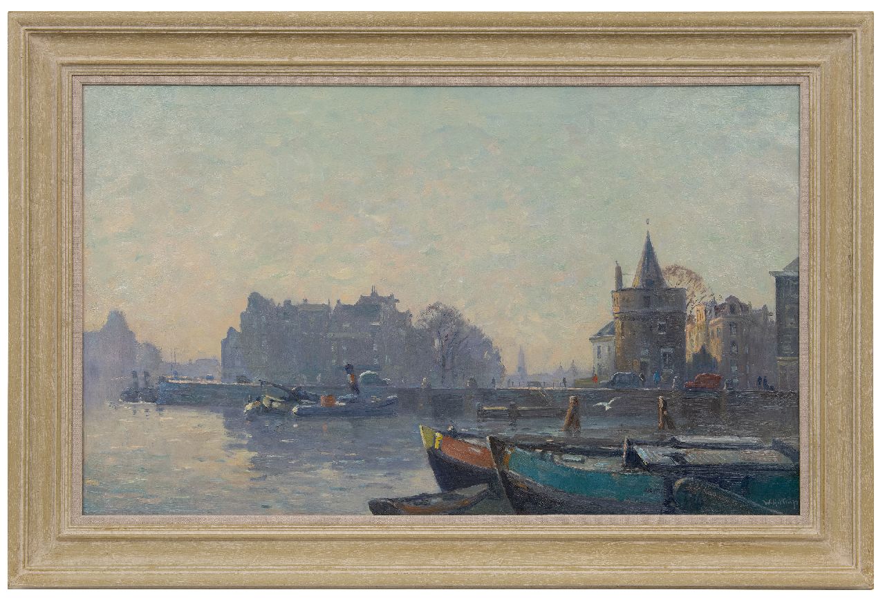 Knip W.A.  | 'Willem' Alexander Knip | Gemälde zum Verkauf angeboten | Prins Hendrikkade mit Schreierstoren in Amsterdam, Öl auf Leinwand 60,2 x 100,4 cm, Unterzeichnet r.u.