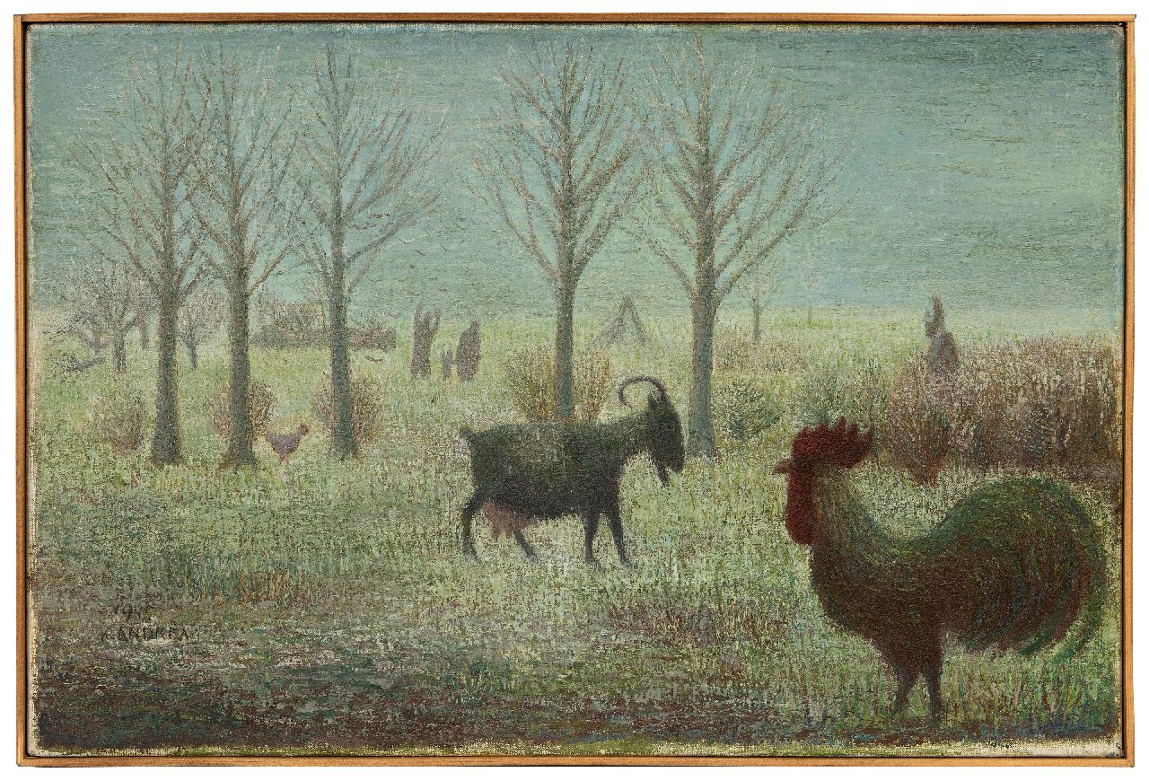 Andréa C.  | Cornelis 'Kees' Andréa | Gemälde zum Verkauf angeboten | Landschaft mit Menschen und Tieren, Öl auf Leinwand 37,5 x 56,5 cm, Unterzeichnet l.u. und Verso und Verso datiert 1943