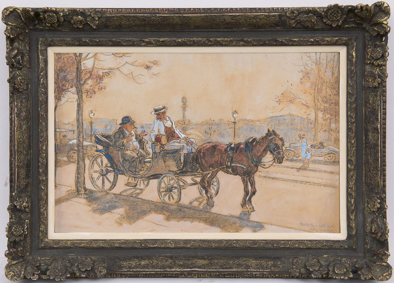 Sluiter J.W.  | Jan Willem 'Willy' Sluiter, Ein Tourist in Paris, Holzkohle und Aquarell auf Papier 32,4 x 50,2 cm, Unterzeichnet r.u. und datiert 'Paris' Oct. 1921