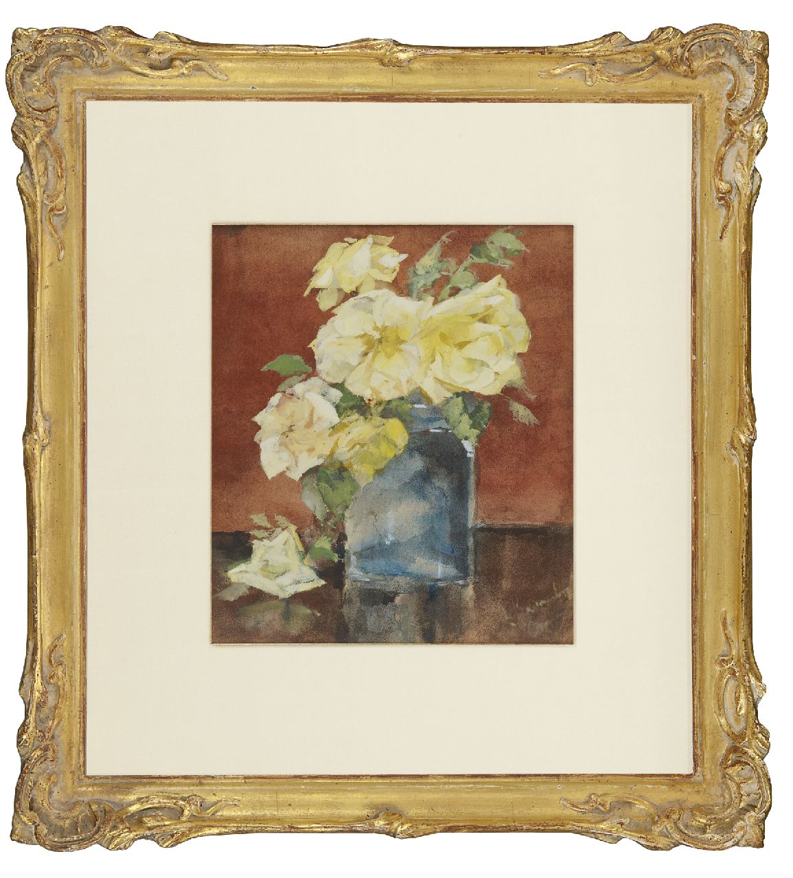 Kamerlingh Onnes M.  | Menso Kamerlingh Onnes, Glasvase mit Rosen, Bleistift und Aquarell auf Papier 25,3 x 21,1 cm, Unterzeichnet r.u. und datiert um 1885