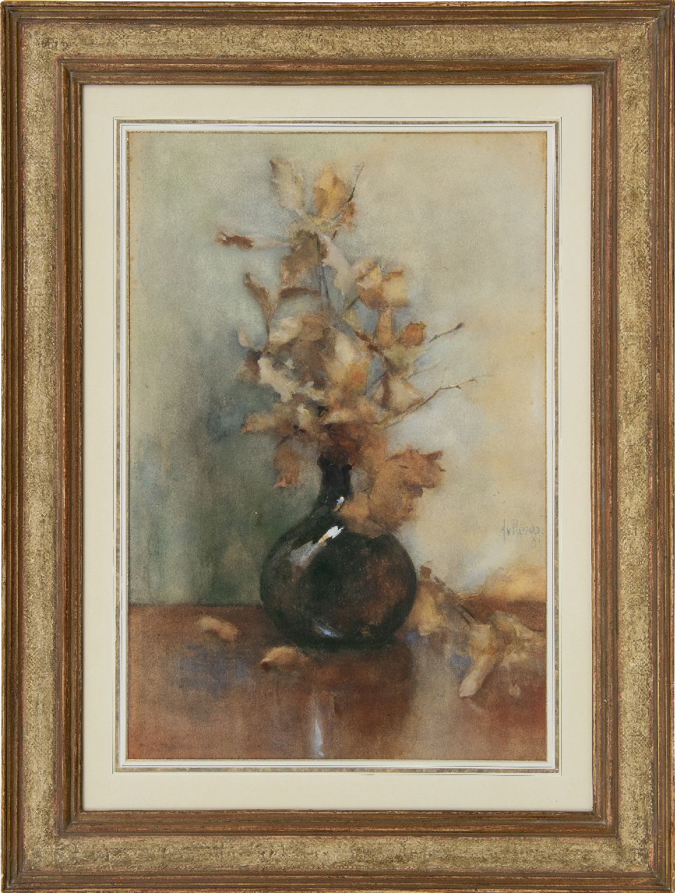 Rappard A.G.A. van | 'Anthon' Gerhard Alexander van Rappard | Aquarelle und Zeichnungen zum Verkauf angeboten | Herbstzweige in Vase, Aquarell auf Papier 65,5 x 43,0 cm, Unterzeichnet M.r. und datiert '91