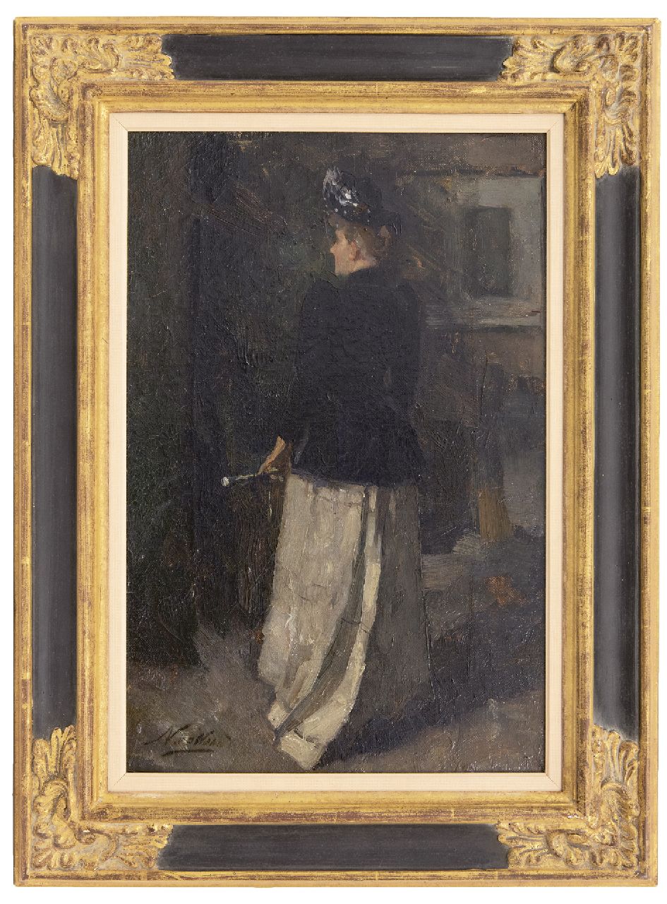 Waay N. van der | Nicolaas van der Waay, Junge Frau im Reitanzug, Öl auf Leinwand 42,0 x 28,3 cm, Unterzeichnet l.u.