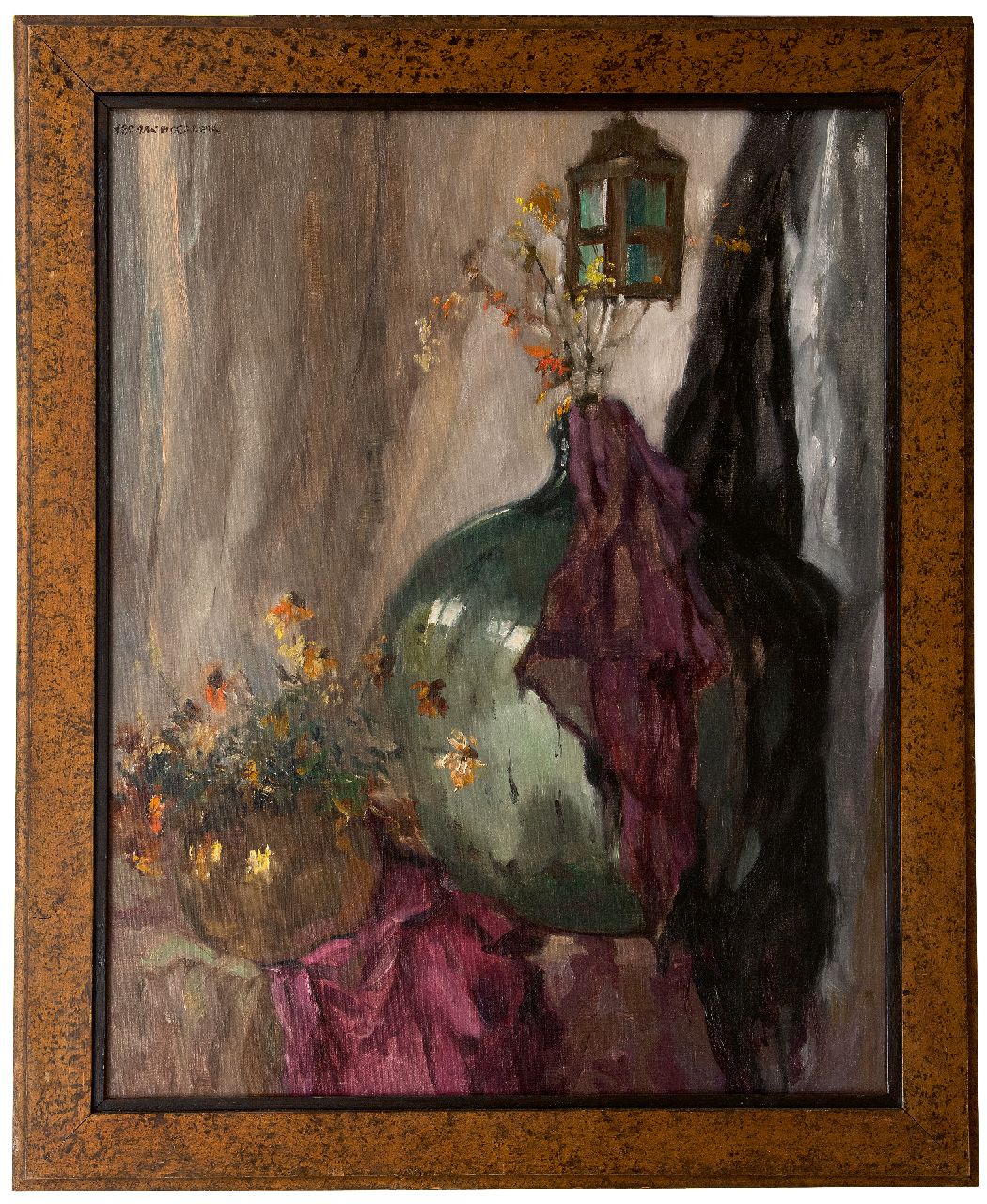 Moerkerk H.A.J.M.  | Hermanus Antonius Josephus Maria 'Herman' Moerkerk | Gemälde zum Verkauf angeboten | Stilleben mit Flasche für Salzsäure, Öl auf Leinwand 100,1 x 80,8 cm, Unterzeichnet l.o.
