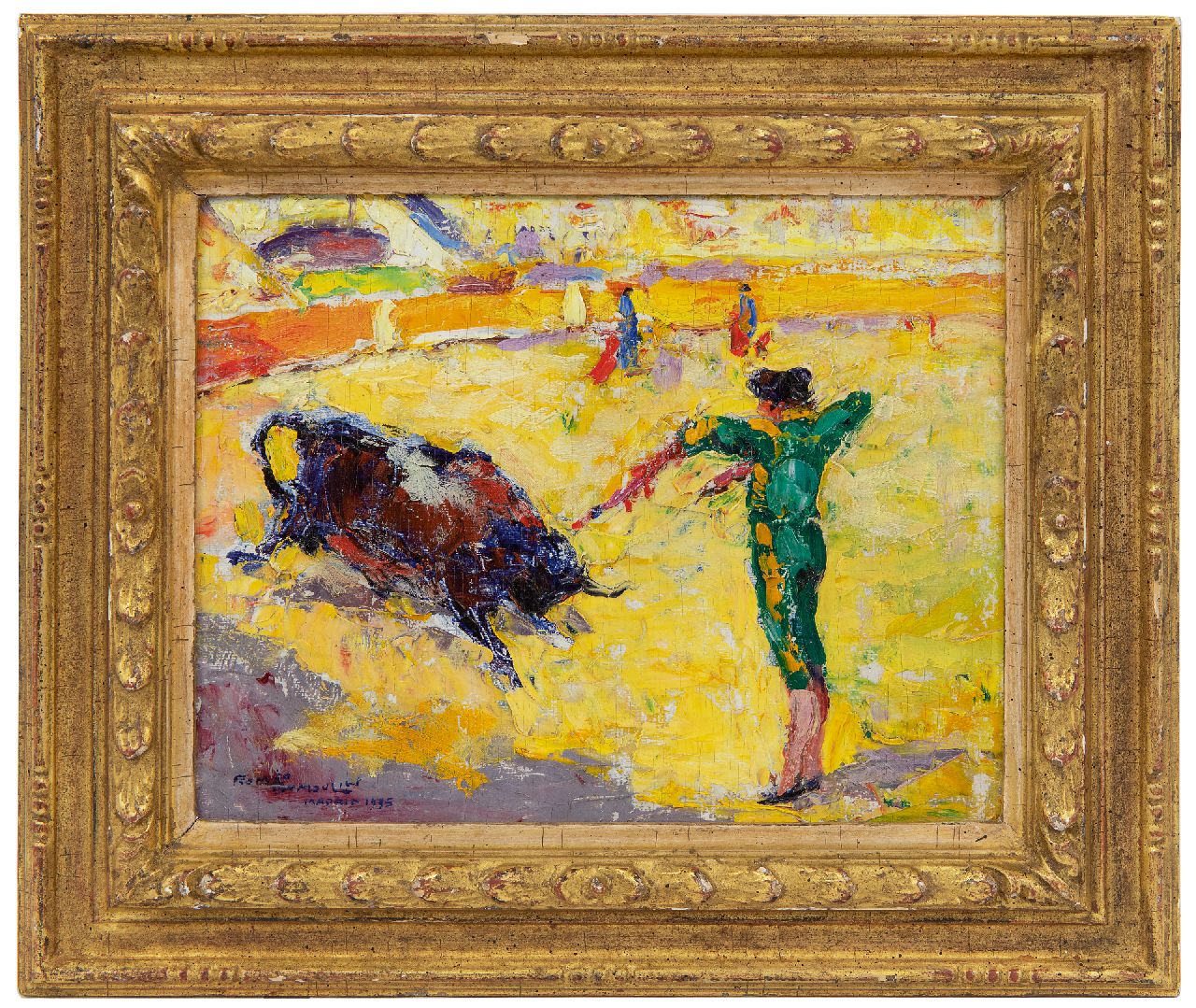 Dumoulin R.  | Roméo Dumoulin, Der Stierkämpfer, oil on canvas 17,2 x 22,3 cm, Unterzeichnet u.l. und datiert 1935