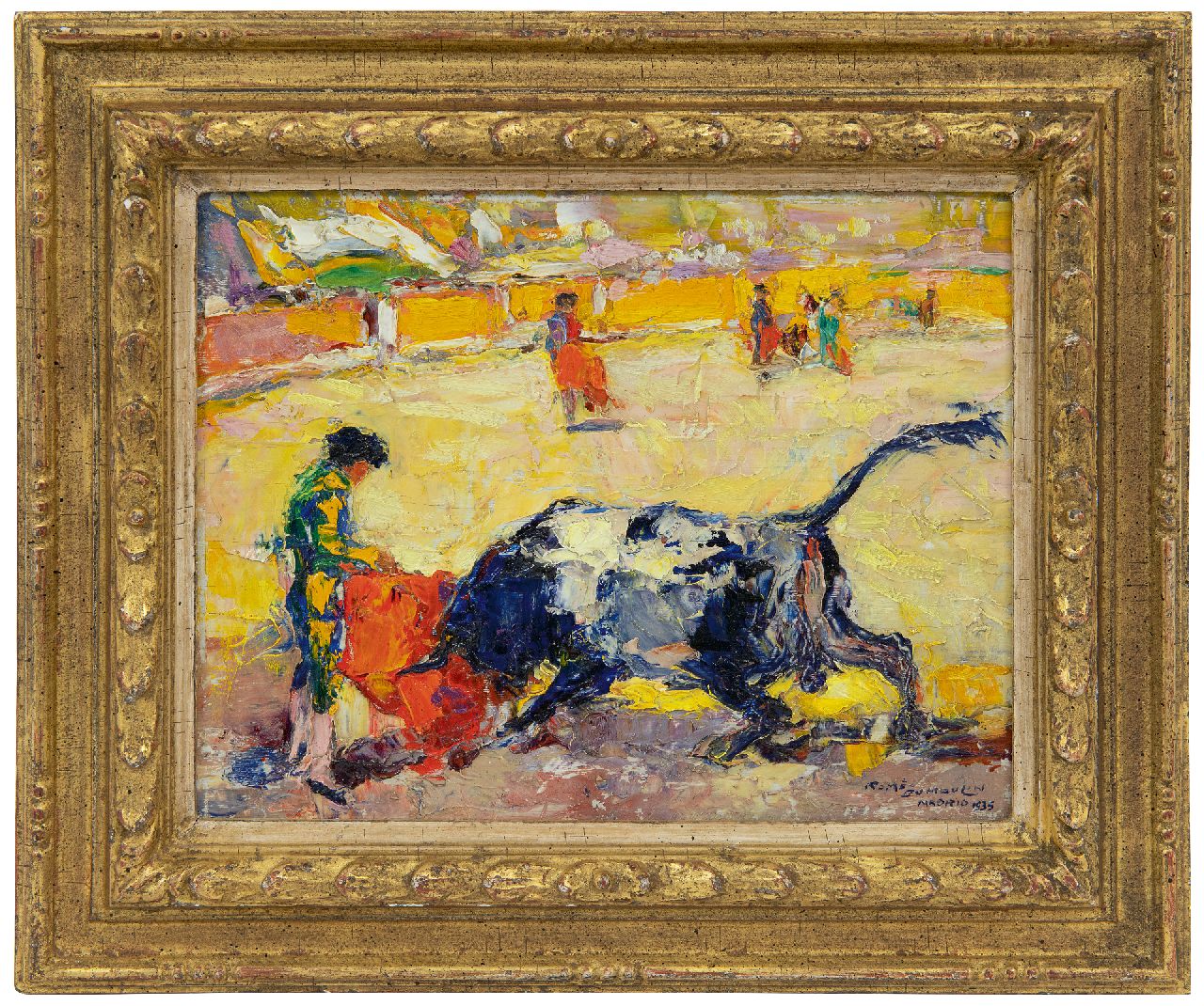 Dumoulin R.  | Roméo Dumoulin, Der Stierkampf, Öl auf Leinwand 17,2 x 22,3 cm, Unterzeichnet u.r. und datiert 1935