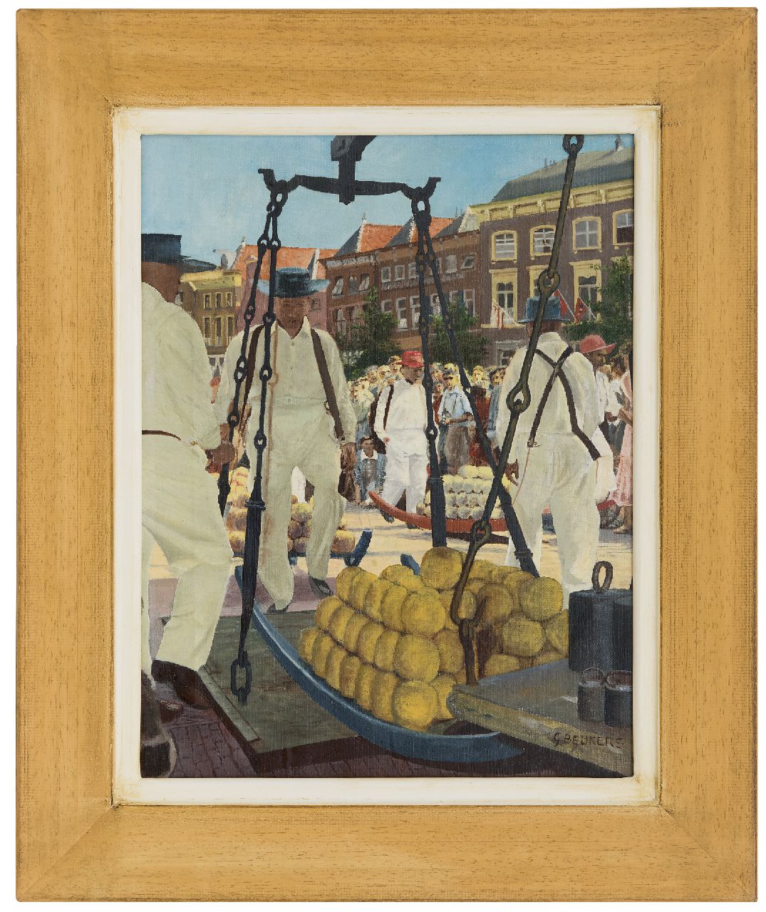 Beukers G.  | Beukers, Käseträger in Alkmaar, Öl auf Leinwand auf Holz 39,2 x 30,4 cm, Unterzeichnet r.u.